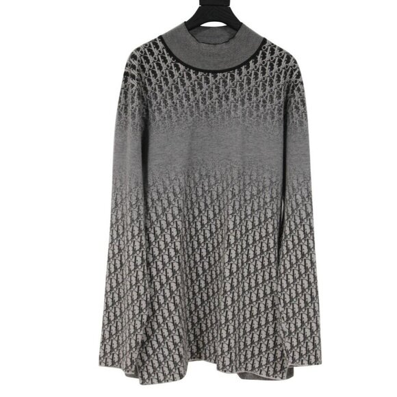 Dior Mens Oblique Logo Mock Neck Sweater Large Gray Black 100% Cashmere Pullover